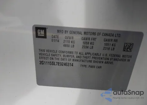 2014 Chevrolet Impala 1Lt from USA, damaged, VIN 2G1115SL7E9246314